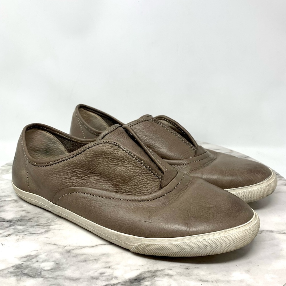 Frye Mindy Slip On Oxford Sneakers Gray Taupe Leather 8.5 Casual Academia Retro - Picture 1 of 12